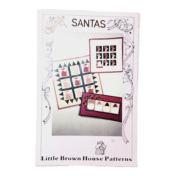Little Brown House 3 SANTA Quilt No Sew Applique Patterns Wall Hanging reindeer - Picture 1 of 3